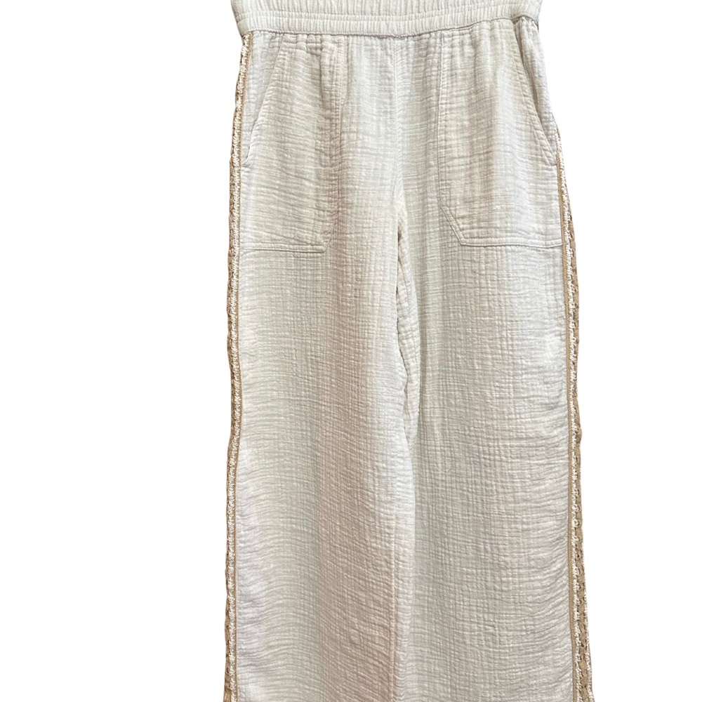 Aerie Waffle Cream Casual Pants with side crochet design